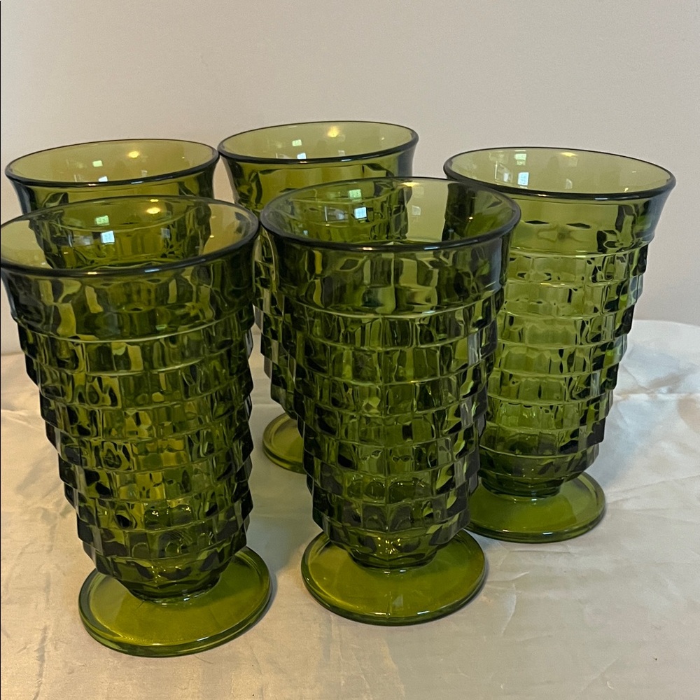 Set of Indiana Green Textured Glass Tumblers - Picture 3 of 5